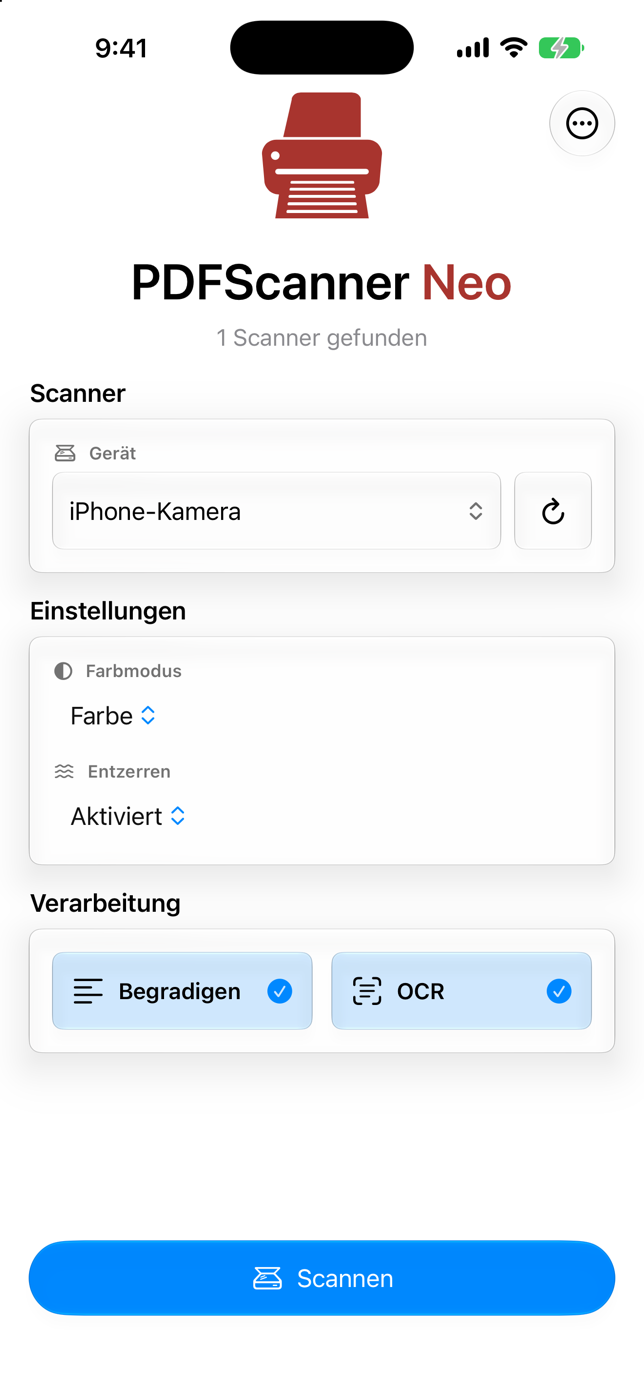 Kamera-Scan-Optionen auf dem iPhone