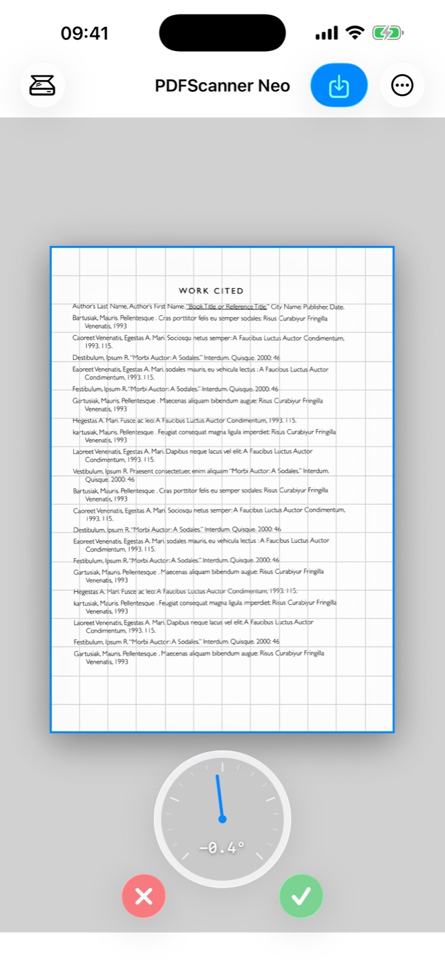 Deskew straightening a scanned page on iPhone